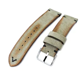 20mm, 21mm, 22mm MiLTAT Grey Green Genuine Nubuck Leather Watch Strap, Black Stitching, Polished Buckle
