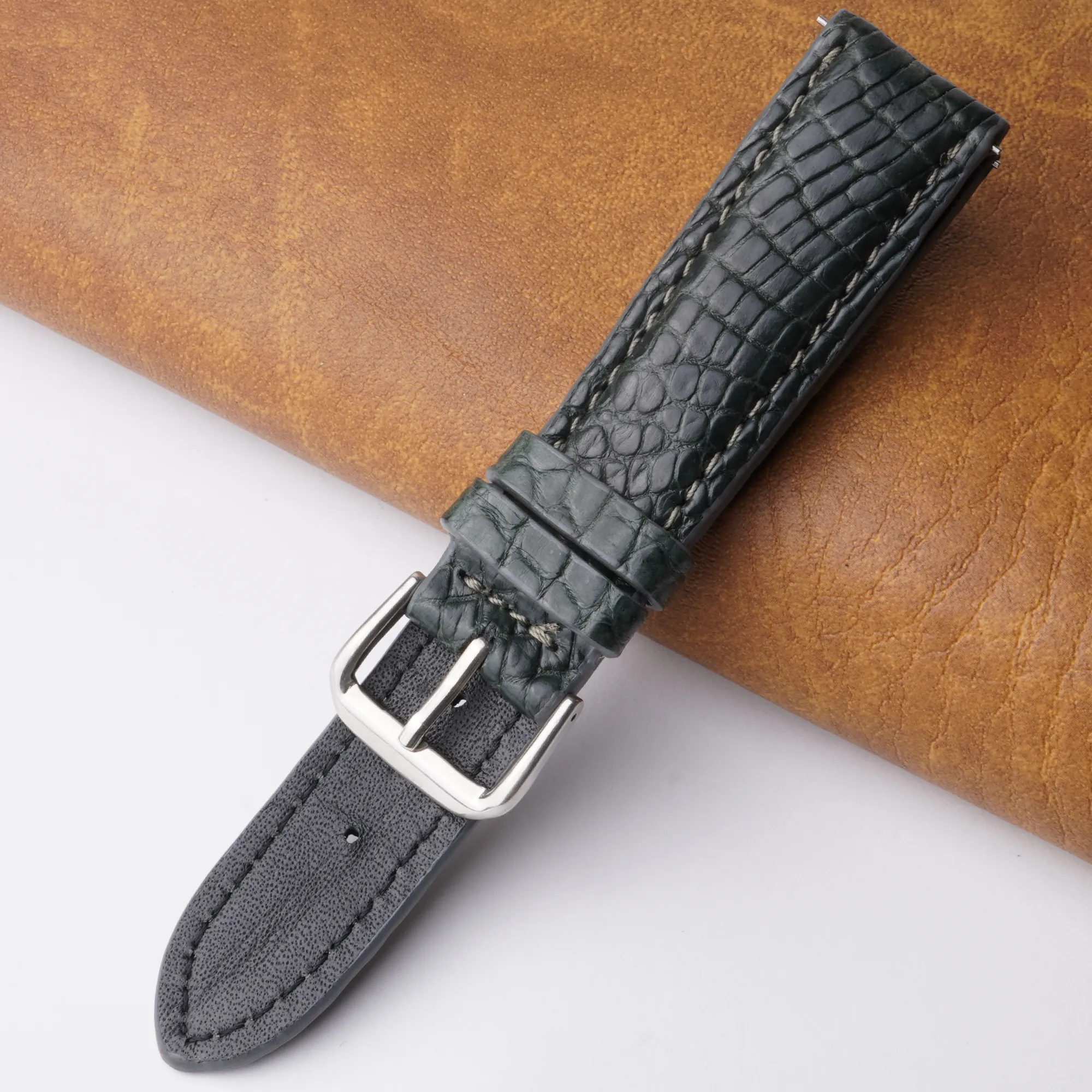 20mm Grey Unique Pattern Alligator Leather Watch Band For Men DH-02D
