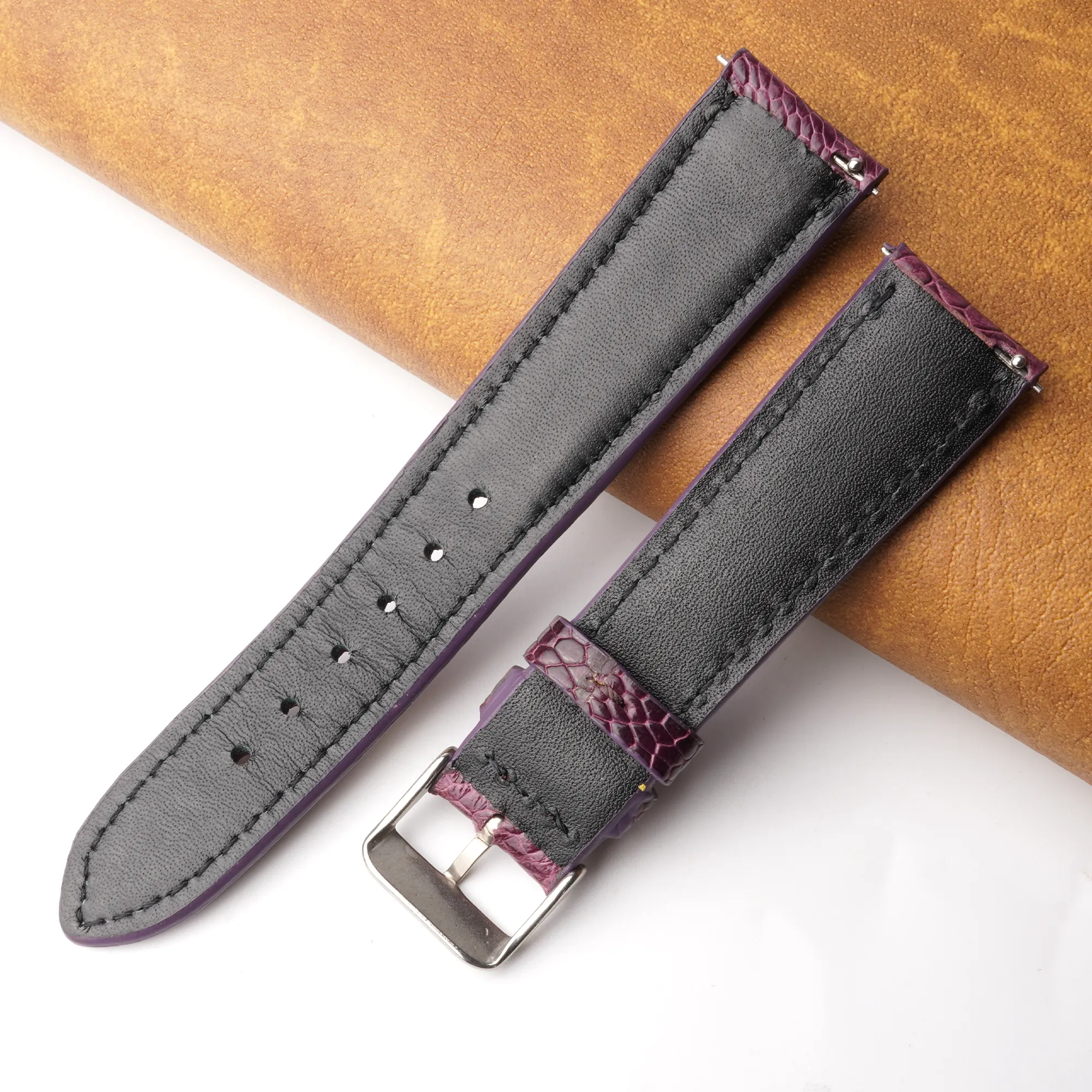 20mm Purple Unique Ostrich Leather Watch Band For Men | DH-170F