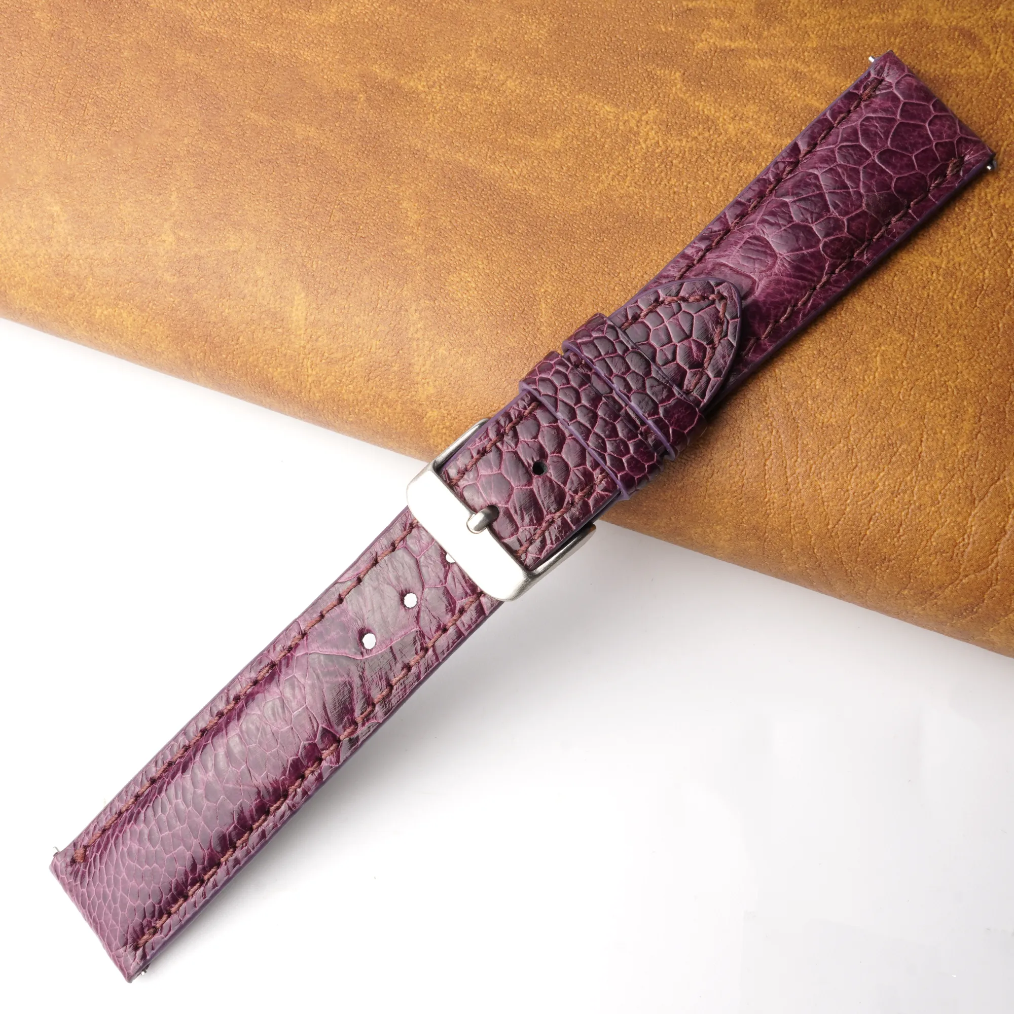 20mm Purple Unique Ostrich Leather Watch Band For Men | DH-170F