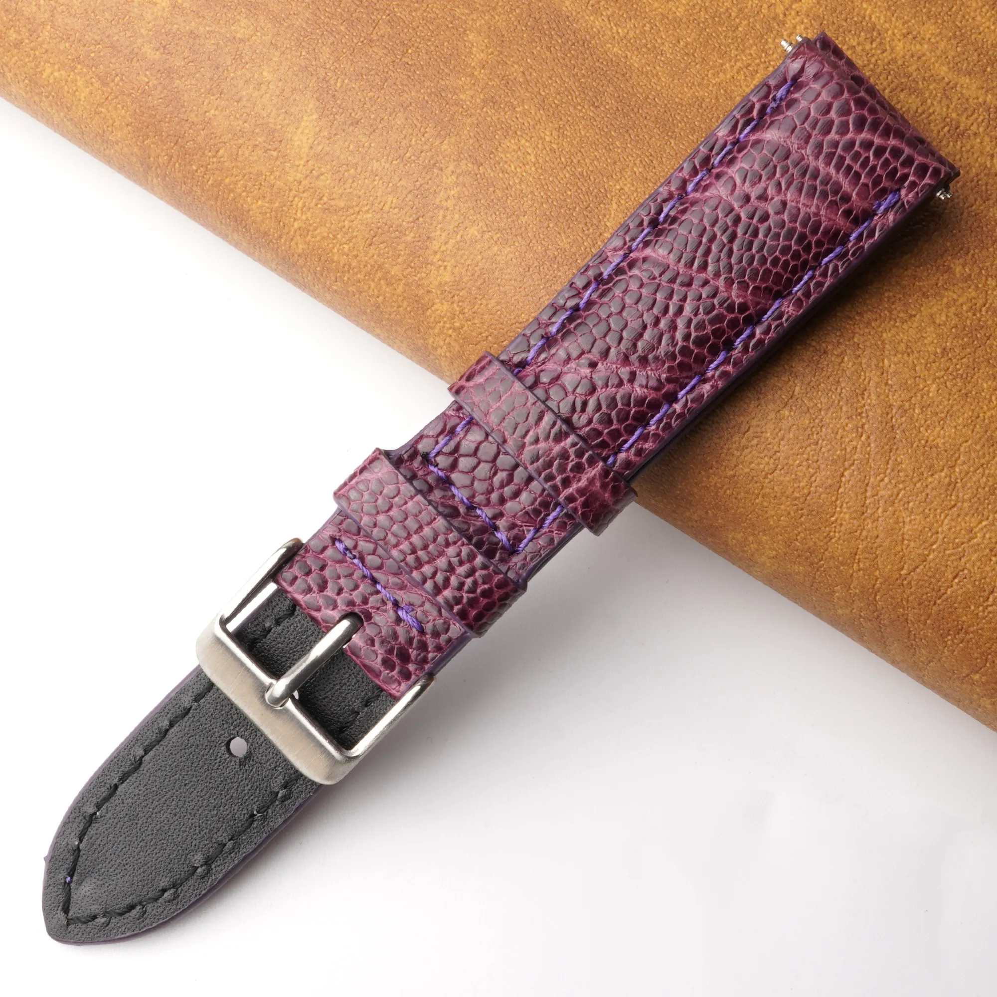 20mm Purple Unique Ostrich Leather Watch Band For Men | DH-170P