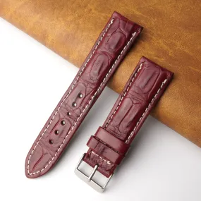 22mm Burgundy Unique Pattern Alligator Leather Watch Band For Men DH-224V