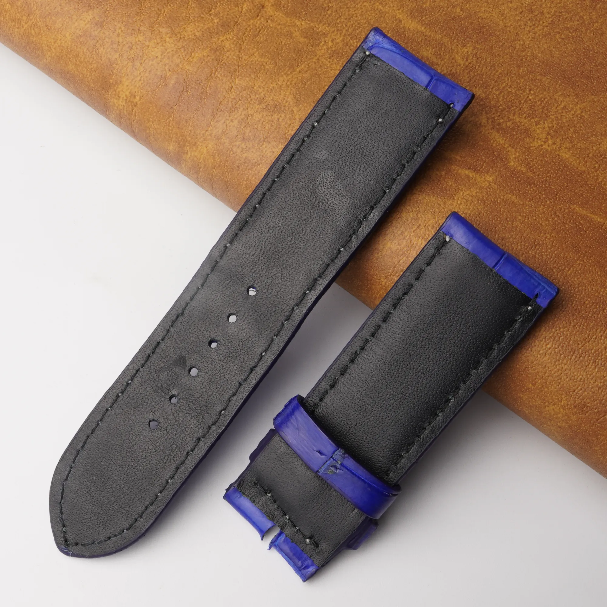 24mm Blue Unique Pattern Alligator Leather Watch Band For Men DH-159D