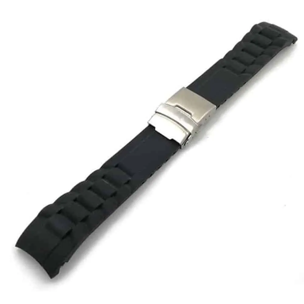 24mm Universal brand grooved silicone watch strap - Black (S-M)