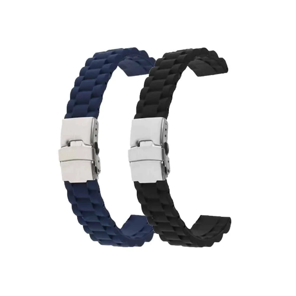 24mm Universal brand grooved silicone watch strap - Black (S-M)