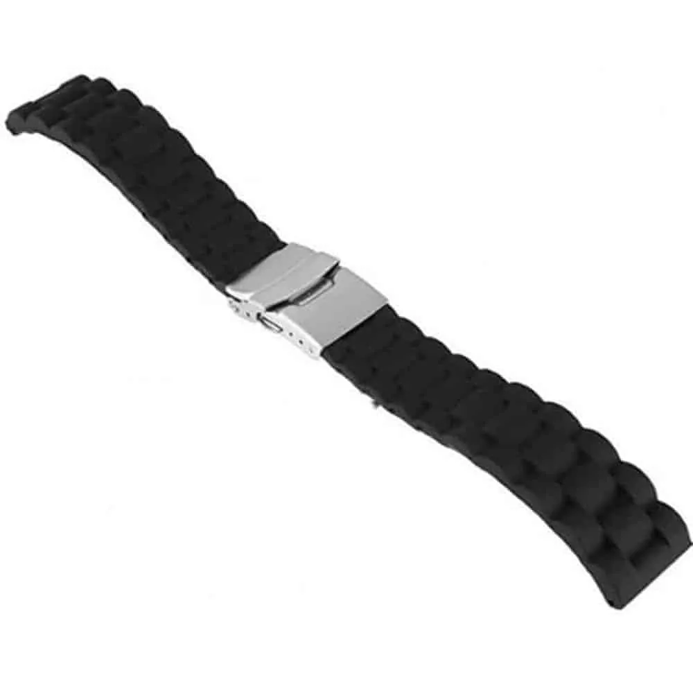 24mm Universal brand grooved silicone watch strap - Black (S-M)