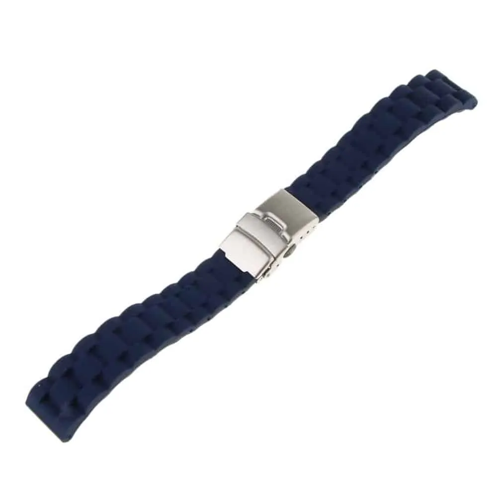24mm Universal brand grooved silicone watch strap - Black (S-M)