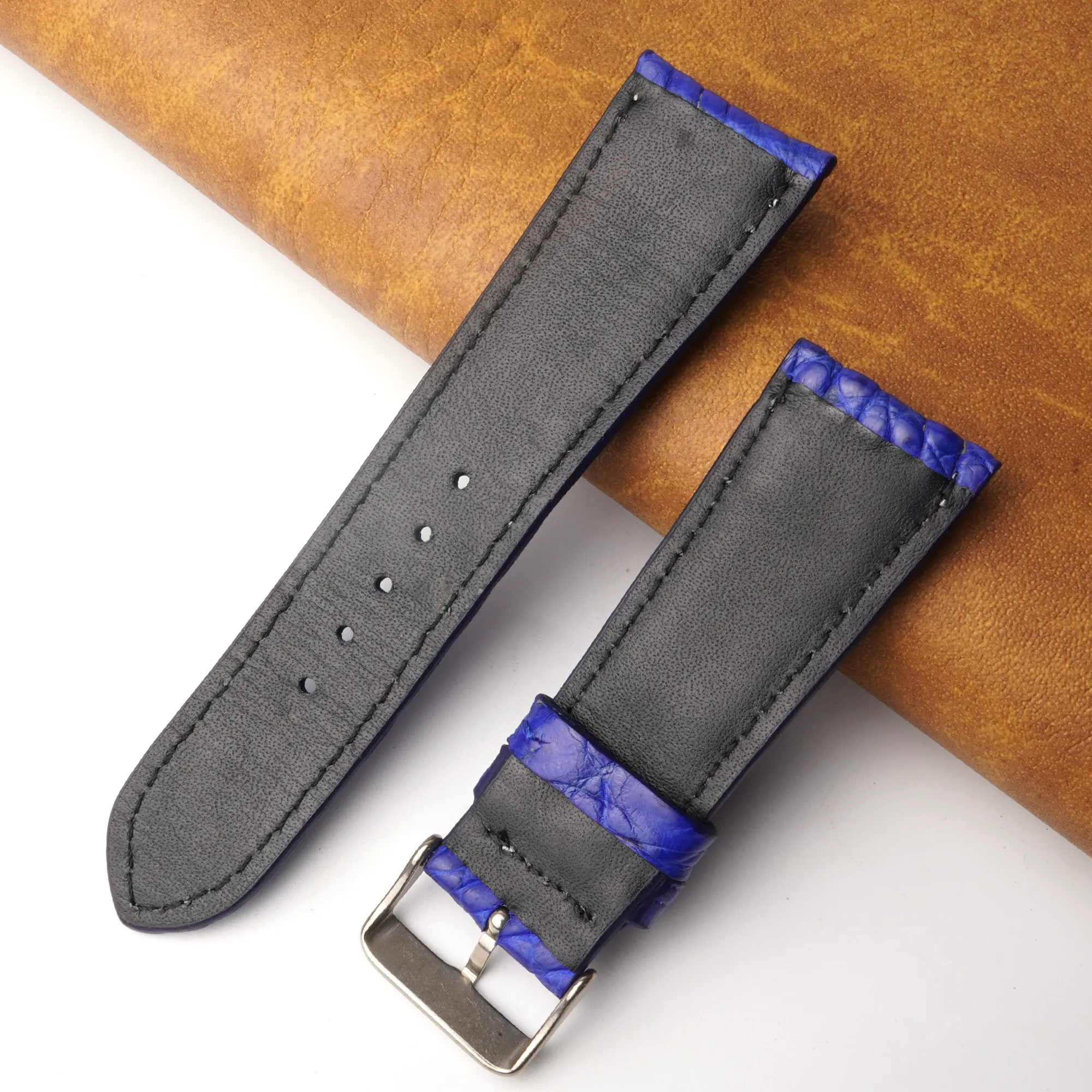 26mm Blue Unique Pattern Alligator Leather Watch Band For Men DH-159G