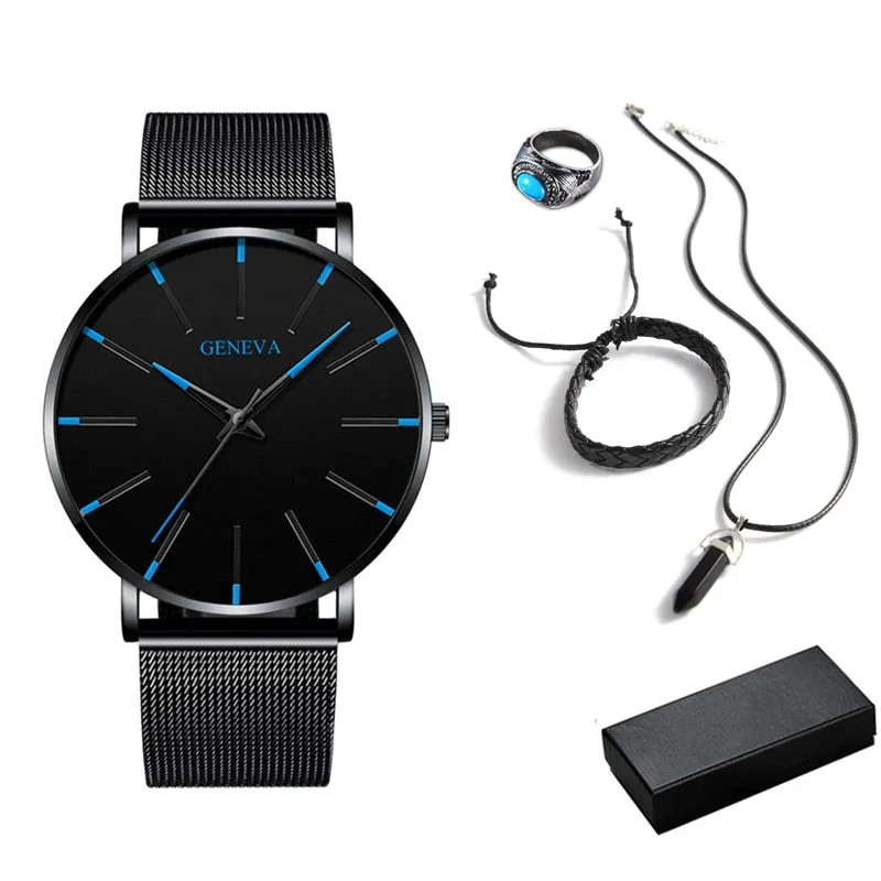 5pcs Set Minimalist Mens Fashion Ultra Thin Watches