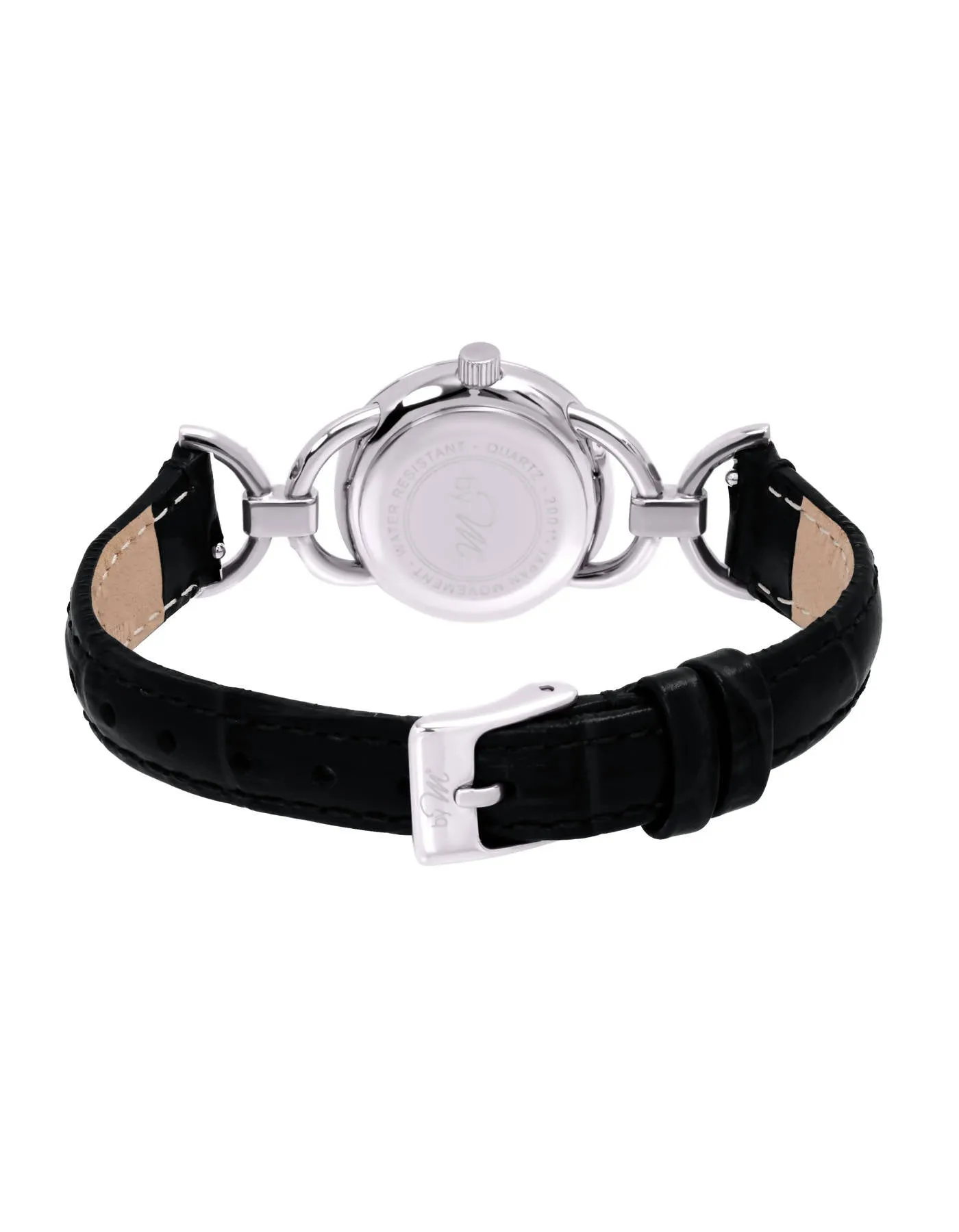80's Vintage Design Silver-Tone Watch With Black Leather Strap