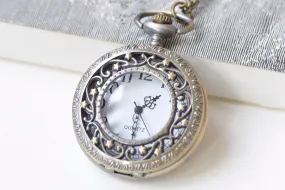 Antique Bronze Large Flower Leaf Pocket Watch Necklace Set of 1 A2381