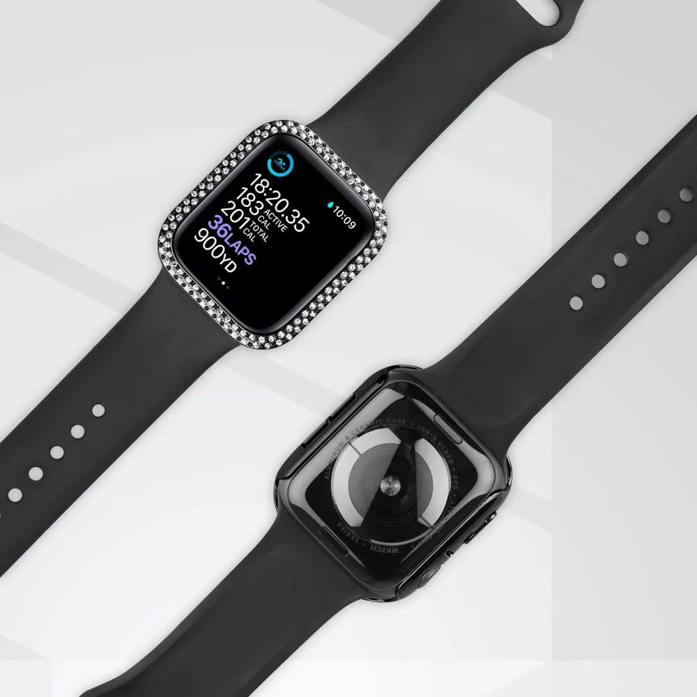 Apple Watch (45mm) hard case glitter rhinestone bumper case with display tempered glass - Black