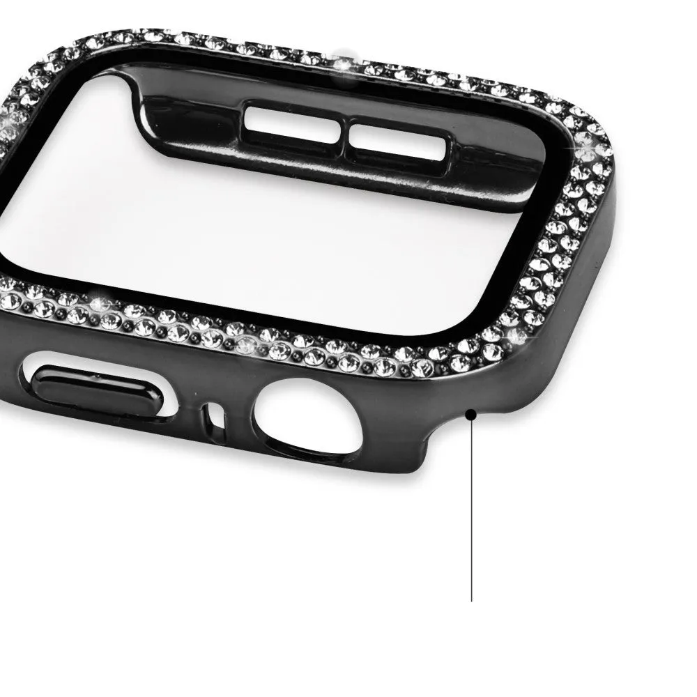 Apple Watch (45mm) hard case glitter rhinestone bumper case with display tempered glass - Black