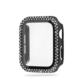 Apple Watch (45mm) hard case glitter rhinestone bumper case with display tempered glass - Black