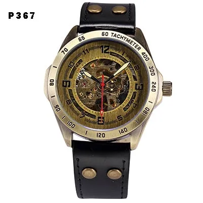 Automatic Mechanical Watch Men Steampunk Skeleton Watch Transparent Leather Self Winding Mens Retro Watch Clock Man montre homme