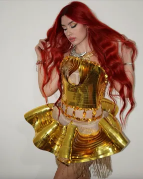 Birthday Dress Festival  Metallic Gold Dress Corset Birthday Dress Party Costume