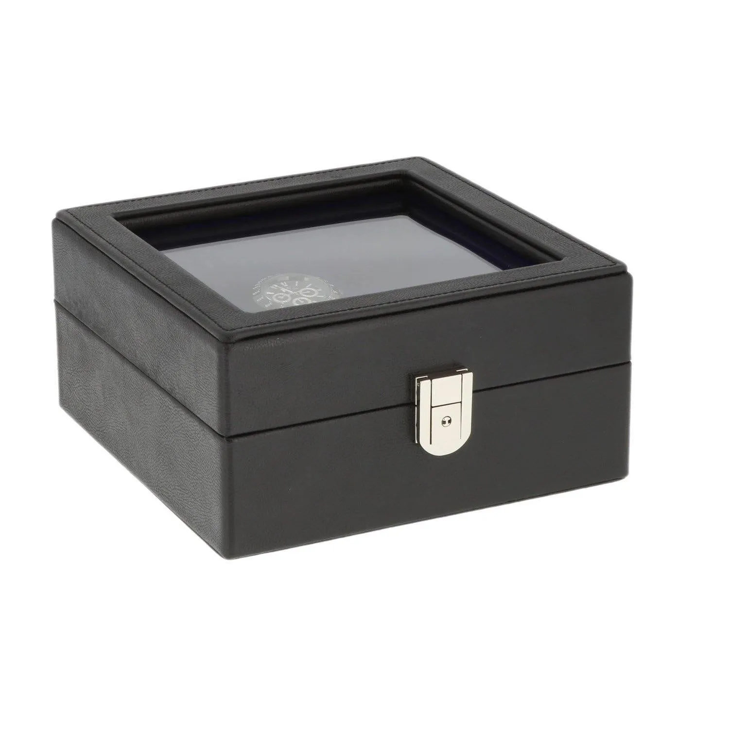 Black Genuine Leather 4 Watch   4 Pair Cufflink Collectors Box Royal Blue Velvet Lining by Aevitas