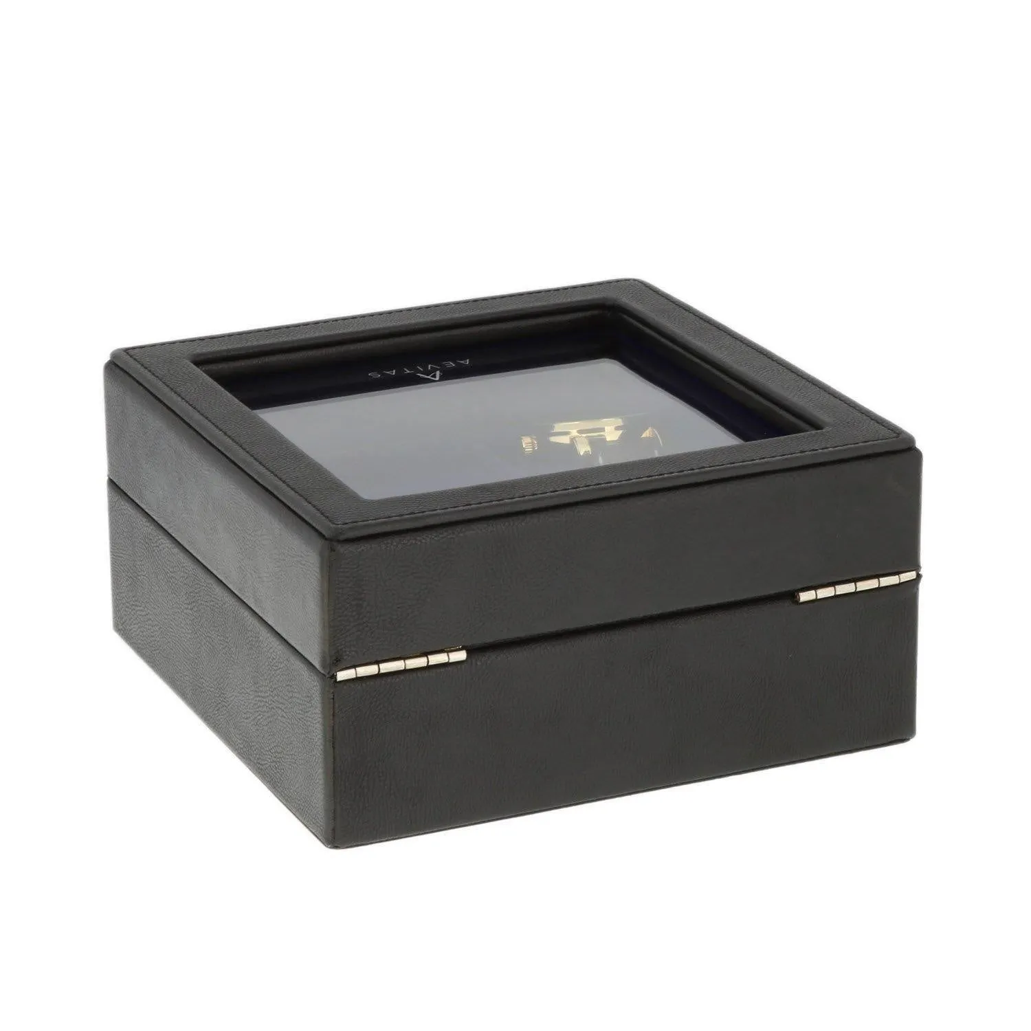 Black Genuine Leather 4 Watch   4 Pair Cufflink Collectors Box Royal Blue Velvet Lining by Aevitas