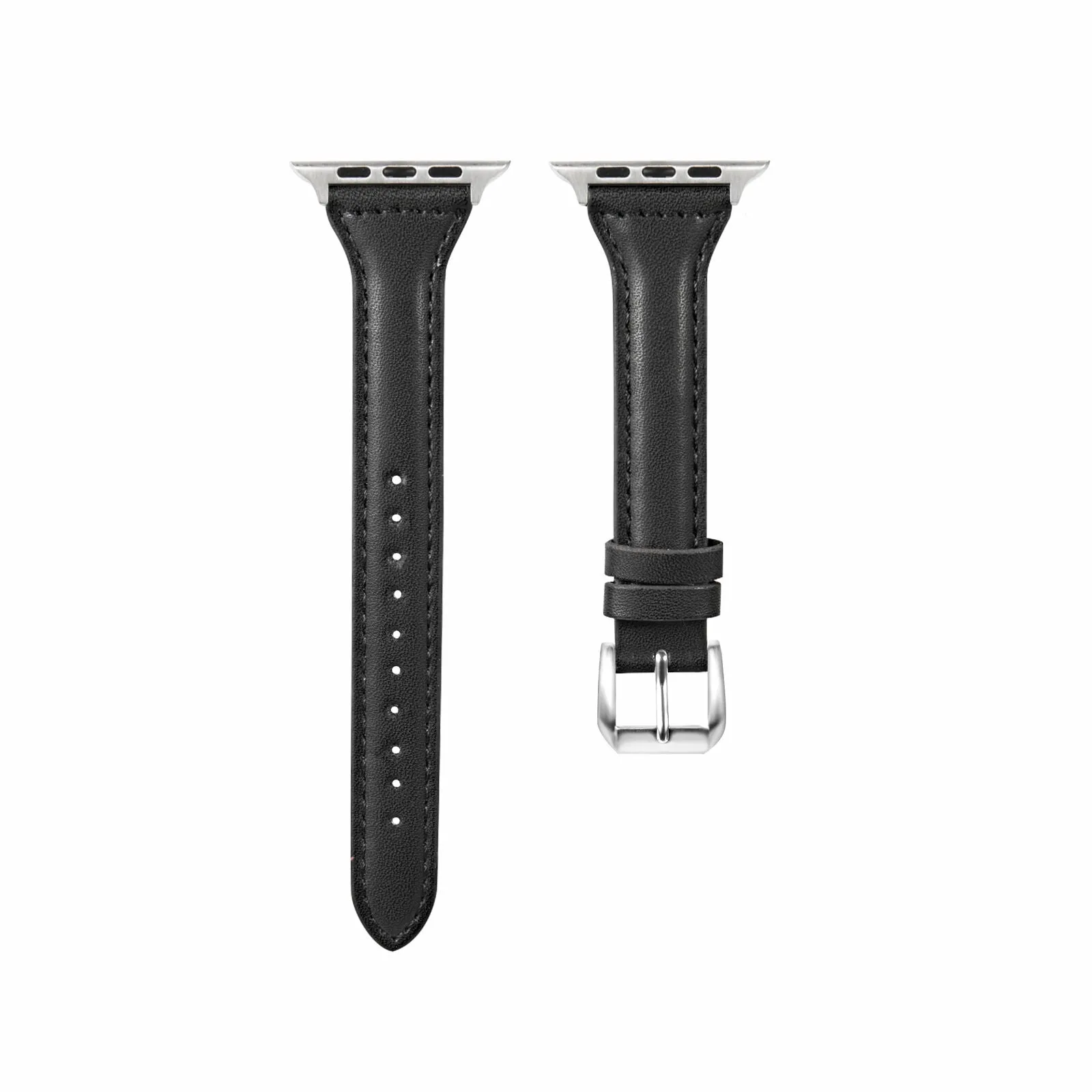 Black Slim Leather Apple Watch Strap