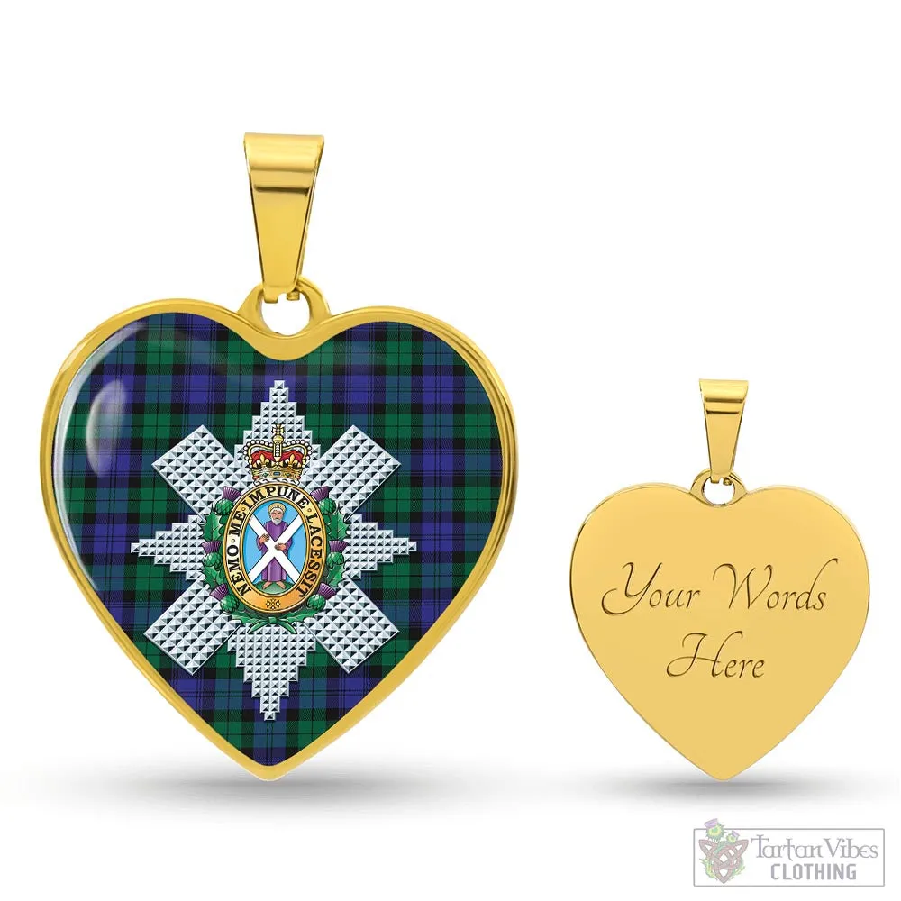 Black Watch Modern Tartan Heart Necklace with Family Crest