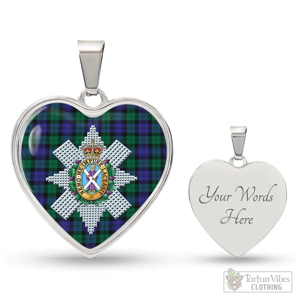 Black Watch Modern Tartan Heart Necklace with Family Crest