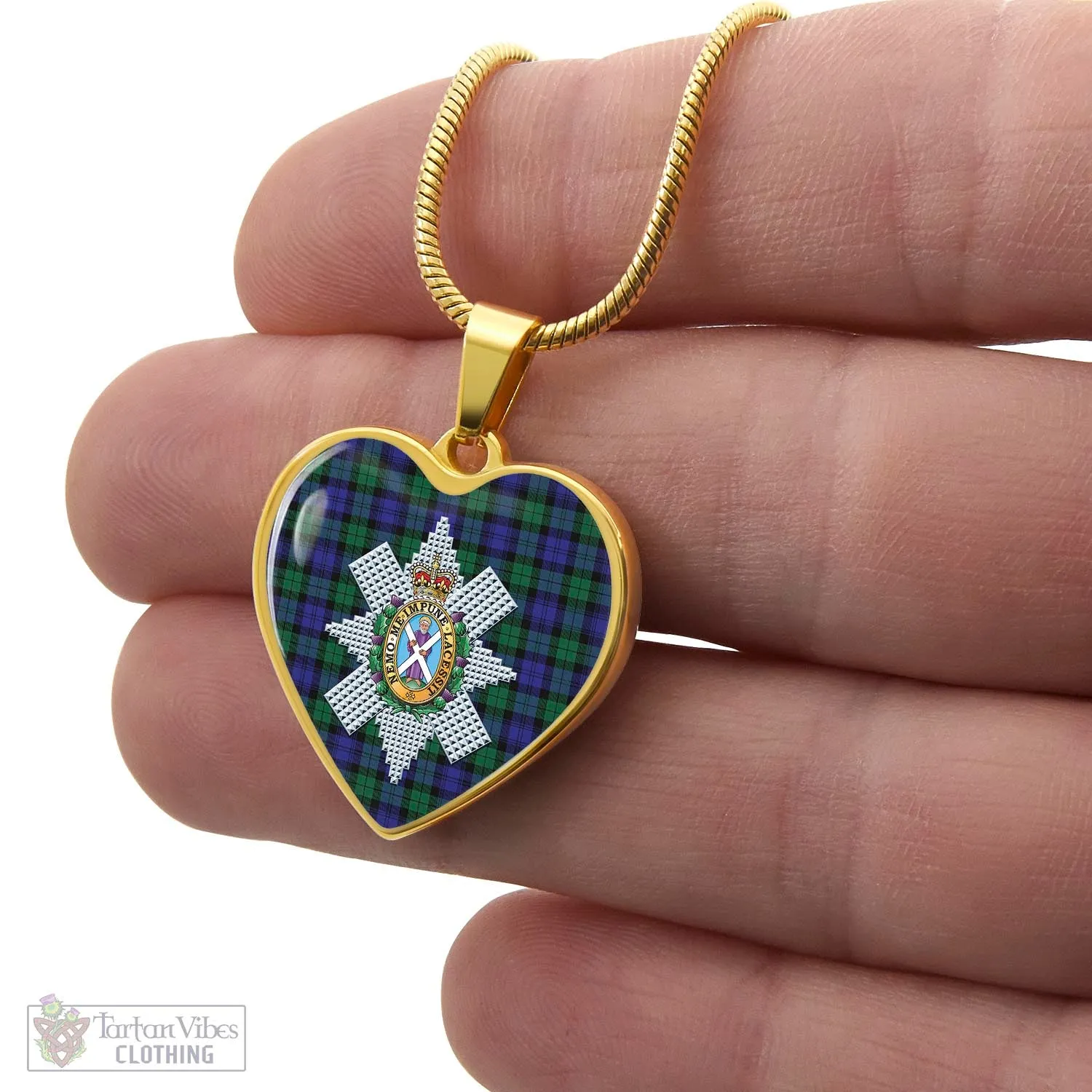 Black Watch Modern Tartan Heart Necklace with Family Crest
