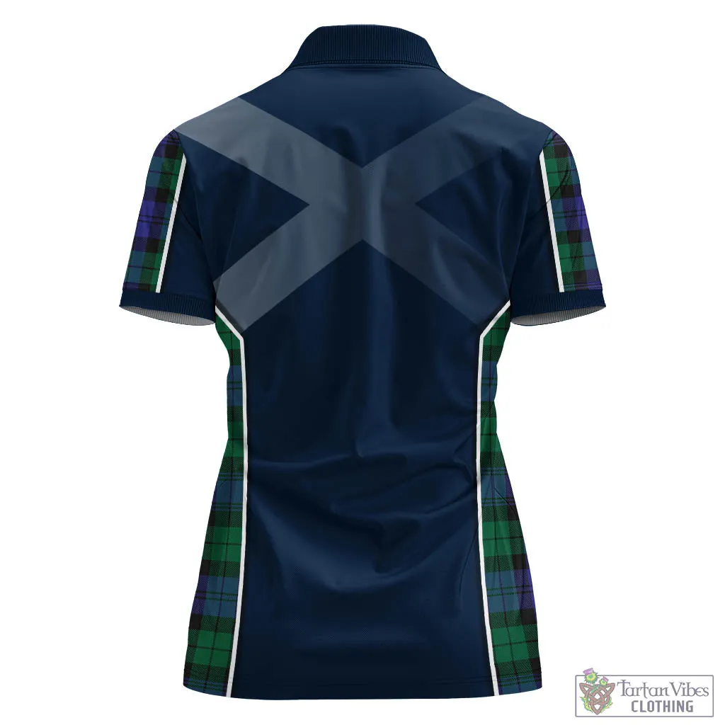 Black Watch Modern Tartan Women's Polo Shirt with Family Crest and Scottish Thistle Vibes Sport Style