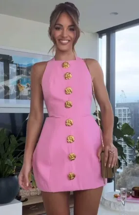 Blush Rose Gold Button Mini Dress