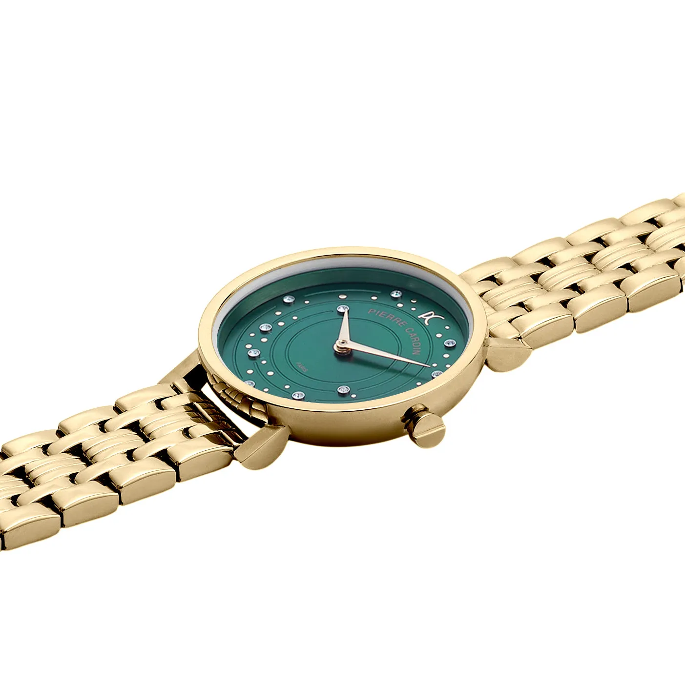 Canal St Martin Circles Gold Watch with Crystals and Green Dial