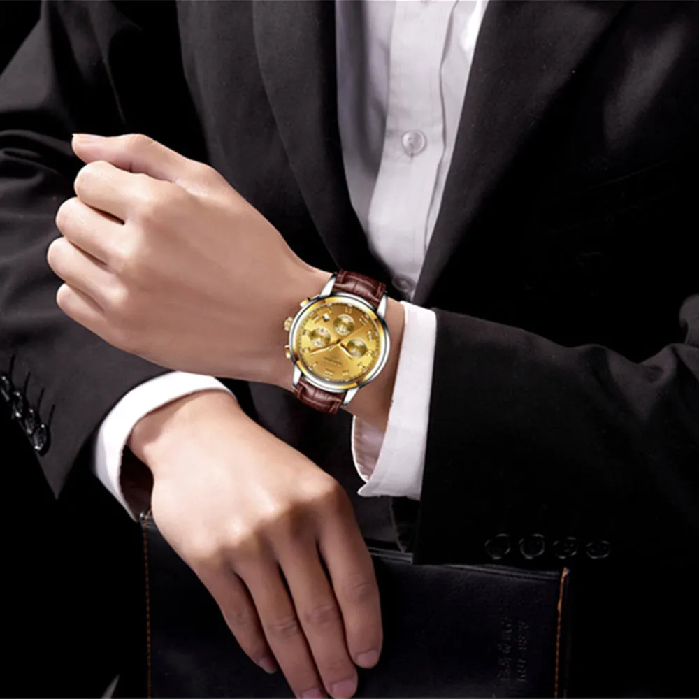 Casual Fashion Trend Business Waterproof Belt Watch | Men's Multi-Function Luminous Watch