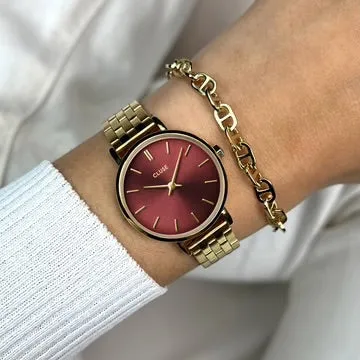 Cluse Boho Chic Petite Steel Watch, Dark Cherry, Gold Colour