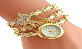 Crystal Butterfly Alloy Heart Bracelet Wristwatch For Women