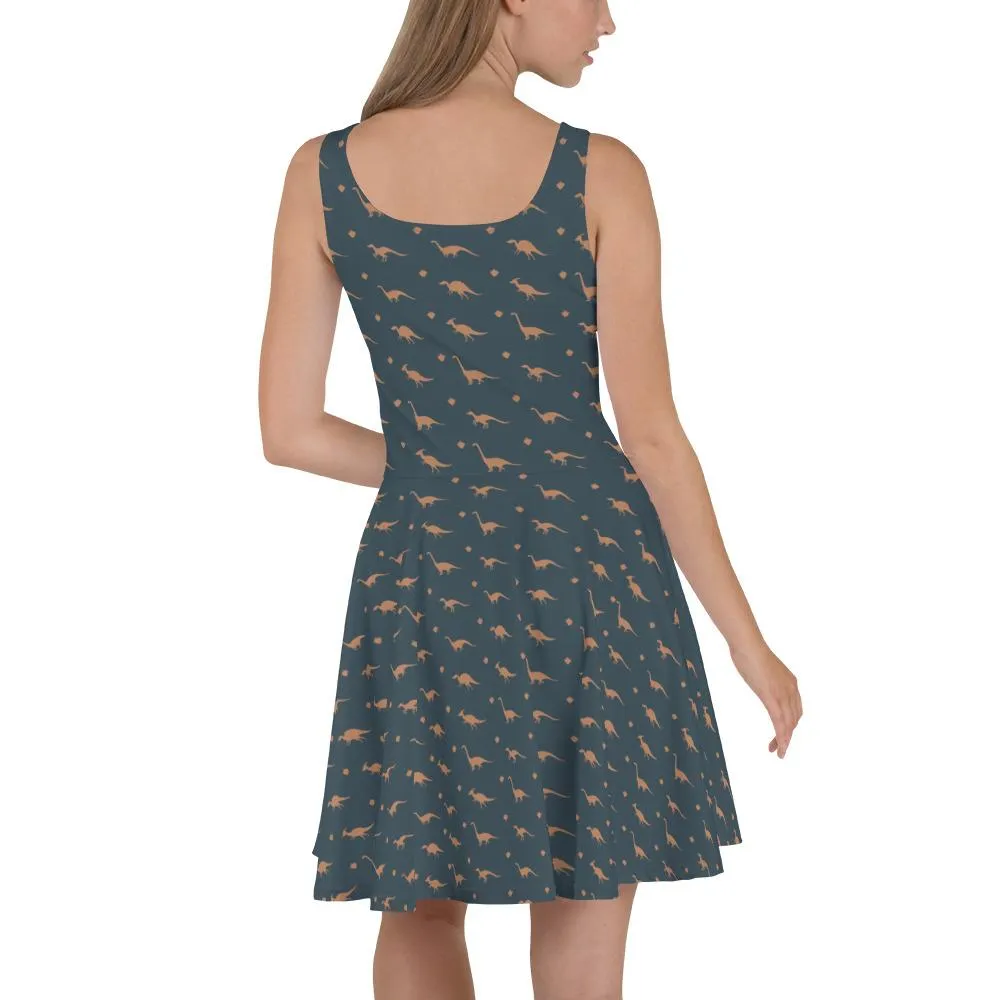 Dinosaur Dress - Blue & Gold