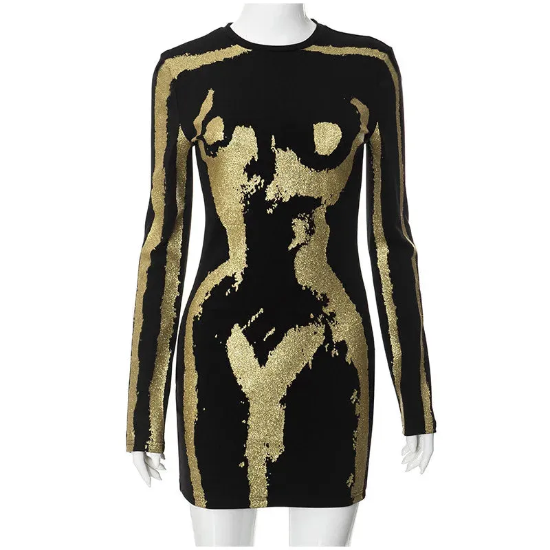 Dress Party Mini Dress Gold Designer Dress Cocktail Dress Designer Party Outfit