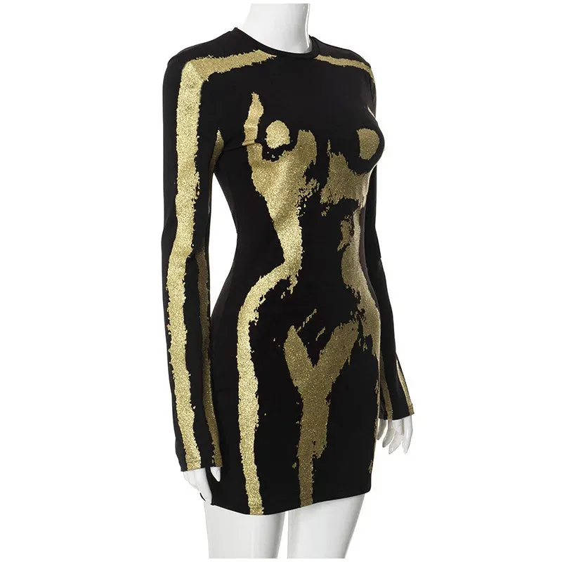 Dress Party Mini Dress Gold Designer Dress Cocktail Dress Designer Party Outfit