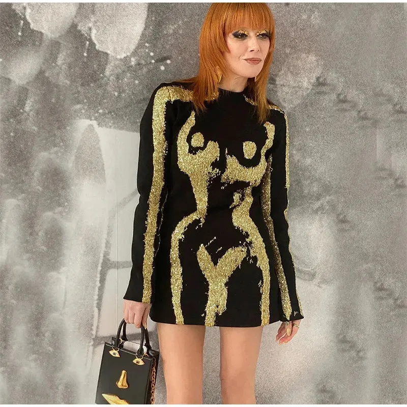 Dress Party Mini Dress Gold Designer Dress Cocktail Dress Designer Party Outfit