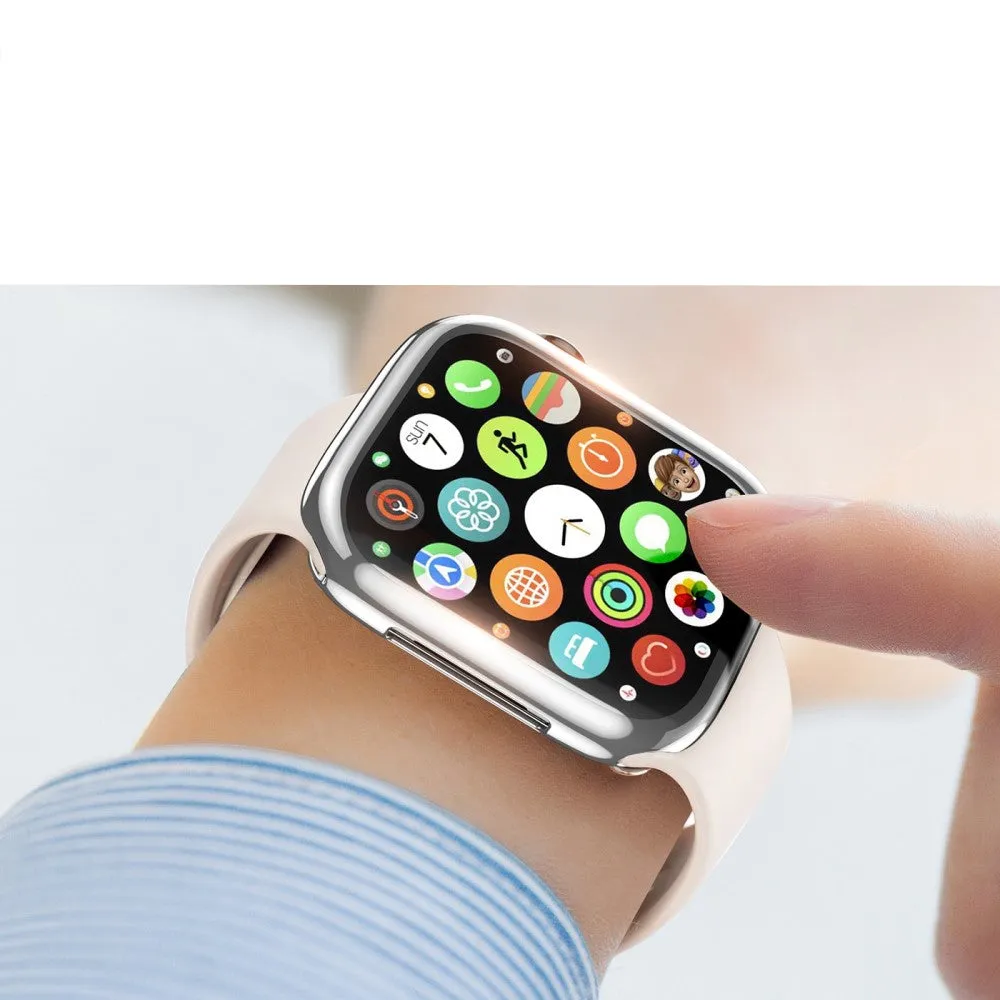 Dux Ducis - Apple Watch (45mm) Rubber Bumper Case with Galvanized Frame   Screen Protector - Silver
