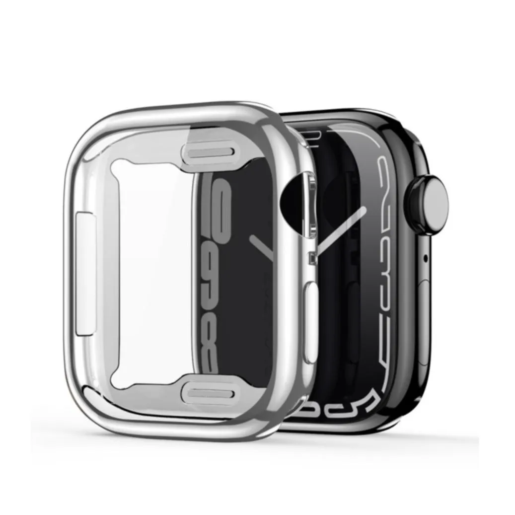 Dux Ducis - Apple Watch (45mm) Rubber Bumper Case with Galvanized Frame   Screen Protector - Silver