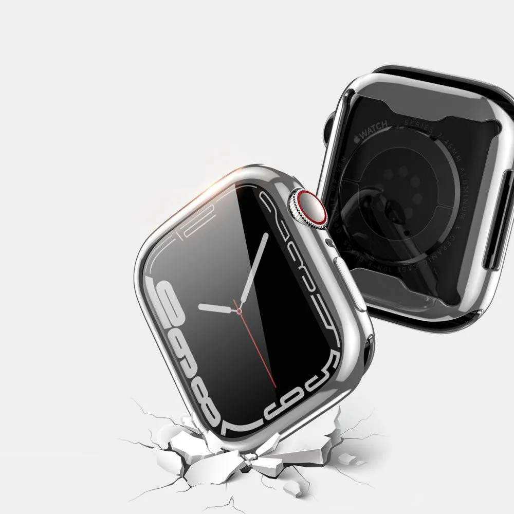 Dux Ducis - Apple Watch (45mm) Rubber Bumper Case with Galvanized Frame   Screen Protector - Silver