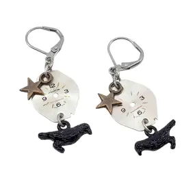 Earrings - Watch Dials - Crows & Stars with Stainless Steel Earwires by Christine Stoll
