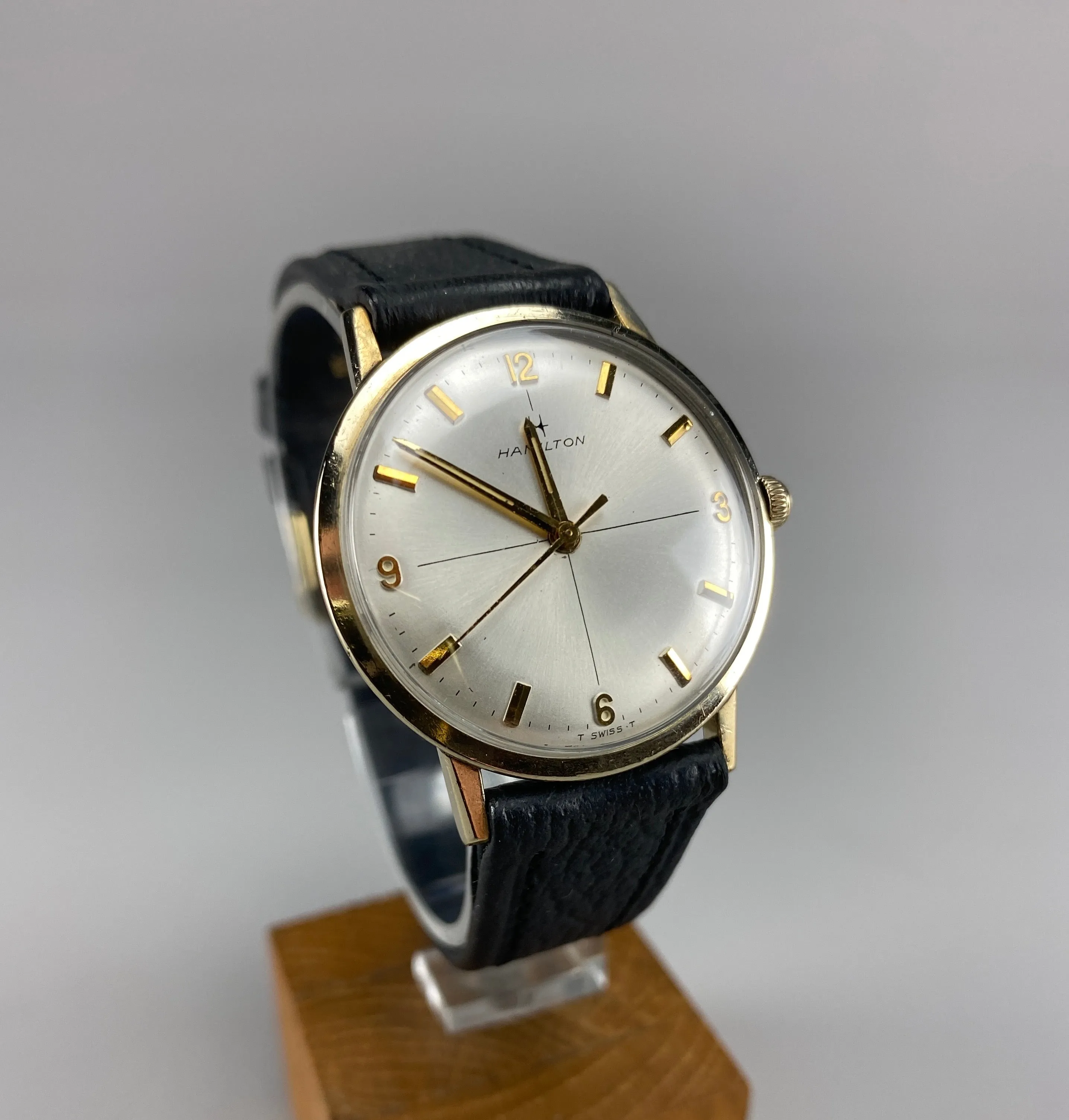 Elegant and Sophisticated 10K Gold Mid-Century Modern Hamilton Wristwatch