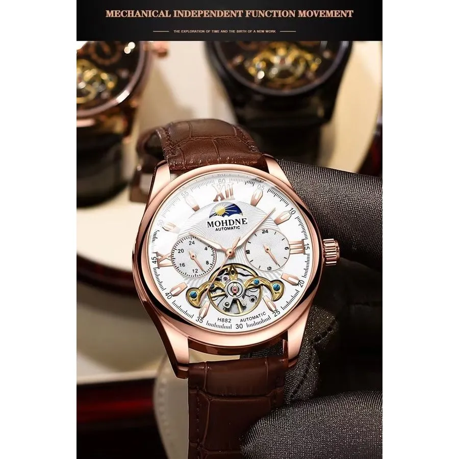 Elegant Leather Quartz Round Chronograph Watch