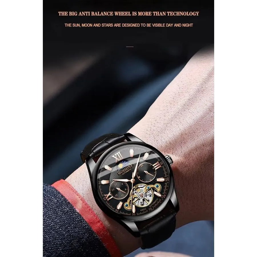 Elegant Leather Quartz Round Chronograph Watch