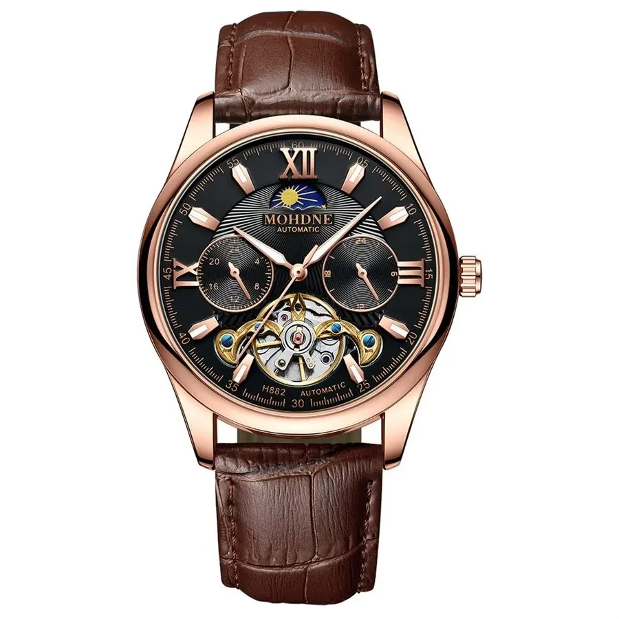 Elegant Leather Quartz Round Chronograph Watch