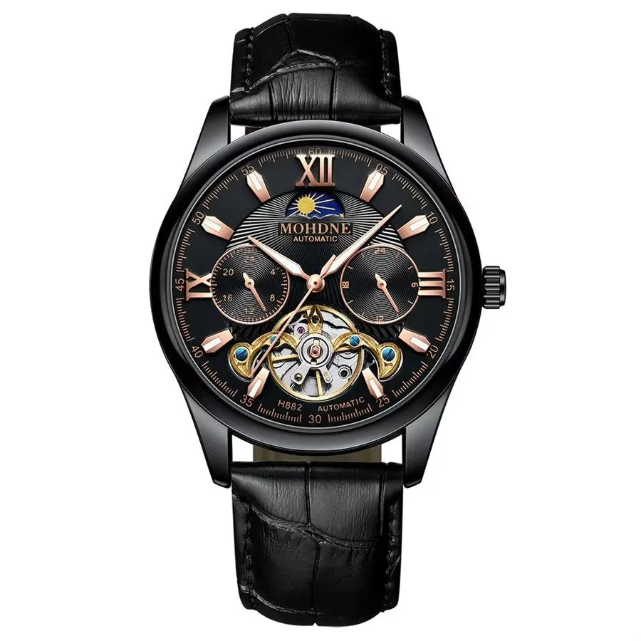 Elegant Leather Quartz Round Chronograph Watch