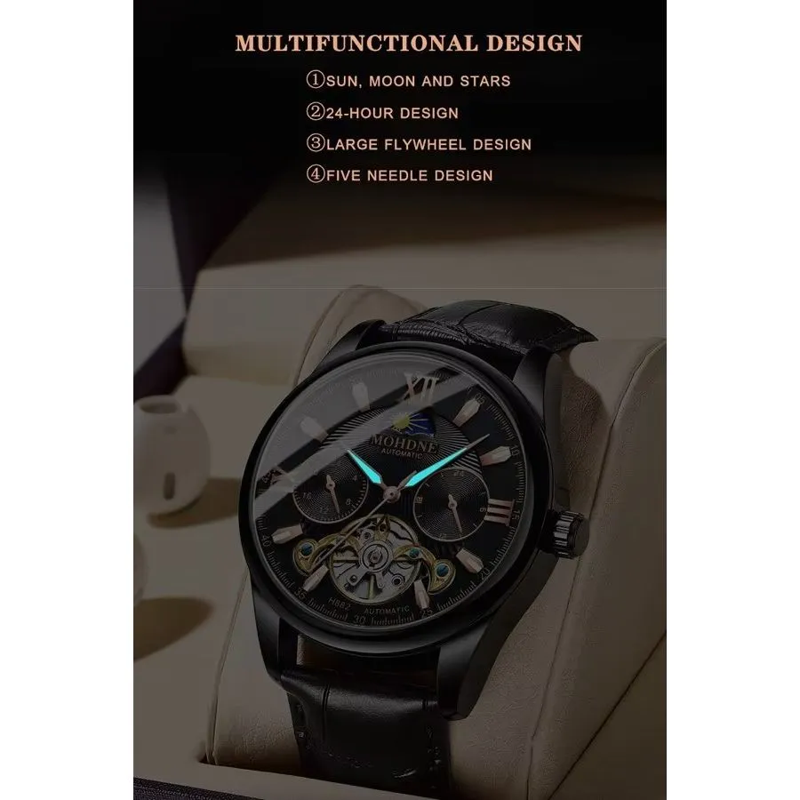 Elegant Leather Quartz Round Chronograph Watch
