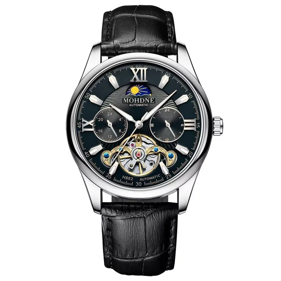 Elegant Leather Quartz Round Chronograph Watch