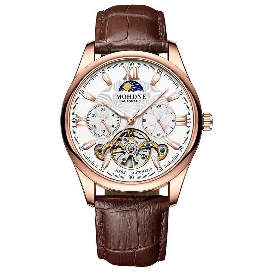 Elegant Leather Quartz Round Chronograph Watch