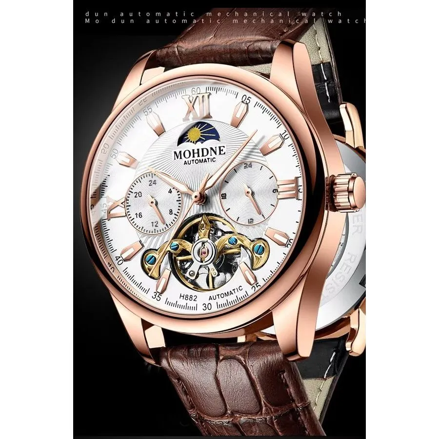 Elegant Leather Quartz Round Chronograph Watch