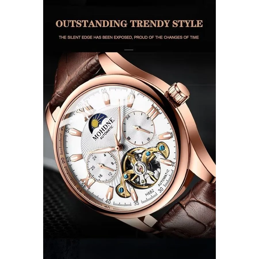 Elegant Leather Quartz Round Chronograph Watch